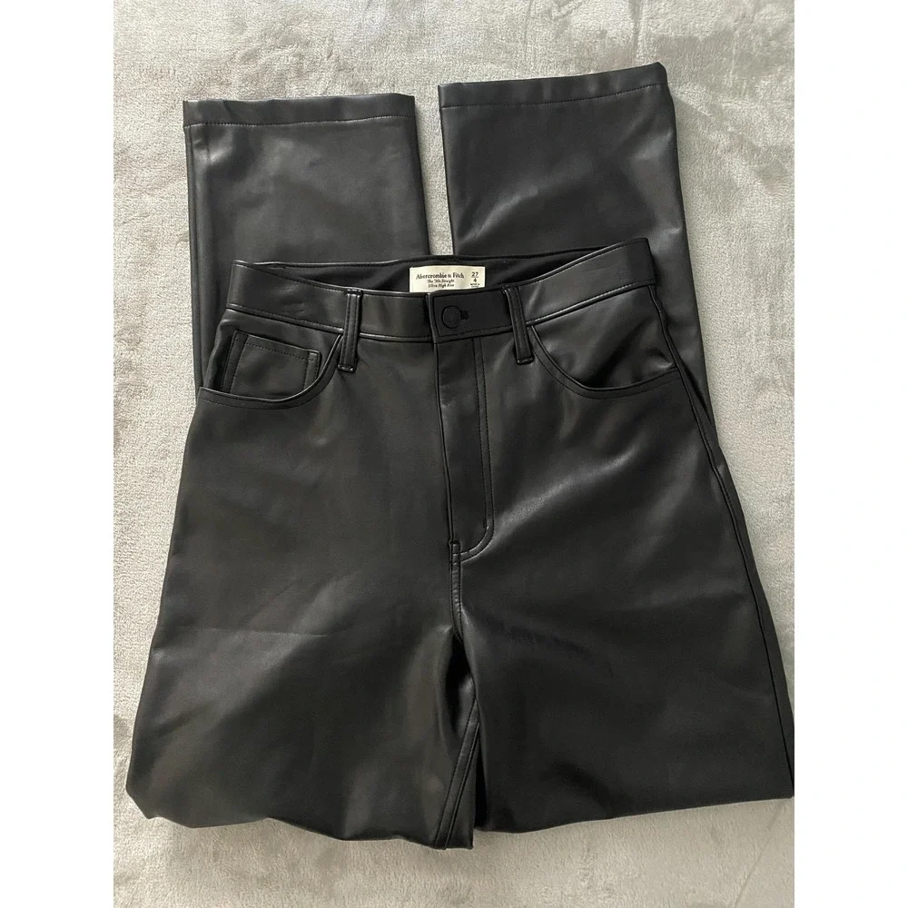 Abercrombie‎ & Fitch Faux Leather Pants Sz 4 Black 90s Straight Punk Rock Edgy